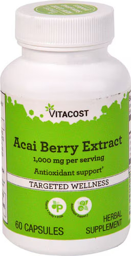Vitacost Acai Berry Extract — 1000 mg per serving – 60 Capsules, Exp: 2/2028