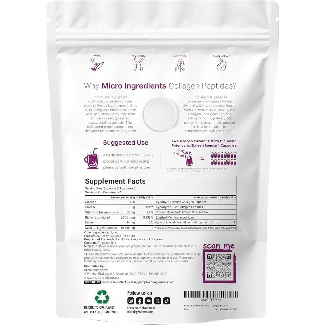 2 lb Multi Collagen Peptides Powder Hydrolyzed Protein Peptide Type I,II,III,V,X