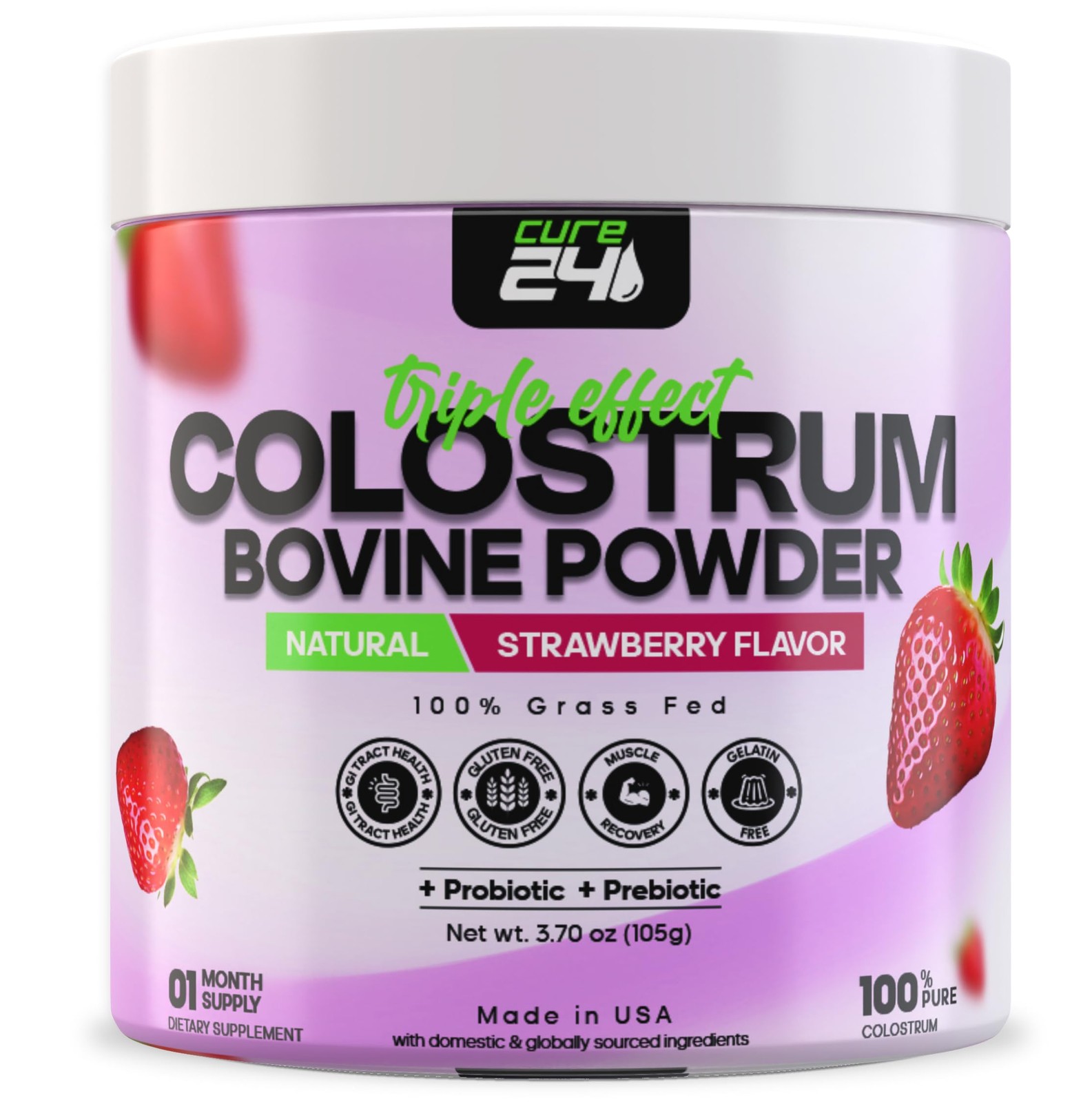 Cure24 Bovine Colostrum X3 Supplement Powder for 3.17 Ounce (Pack of 1)