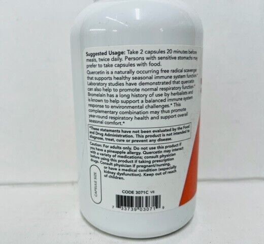 NOW Quercetin With Bromelain, 240 Capsules, EXP: 07/26- NEW/ SEALED