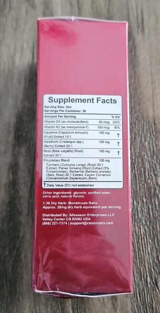 Clean Nutra Natural Vascu Flow Liquid Drops Cayenne Hawthorn Turmeric 2oz 2/27