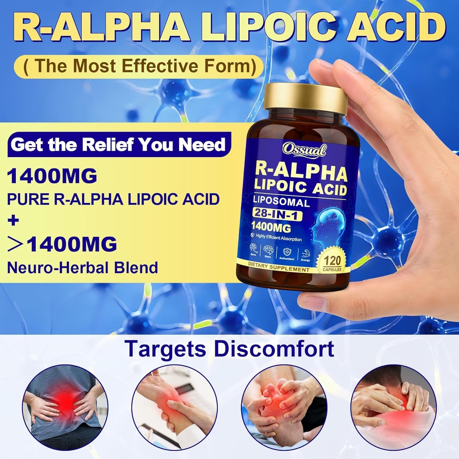 28in1 R Alpha Lipoic Acid 1400mg Neuropathy Supplements for Energy, 120 Capsules