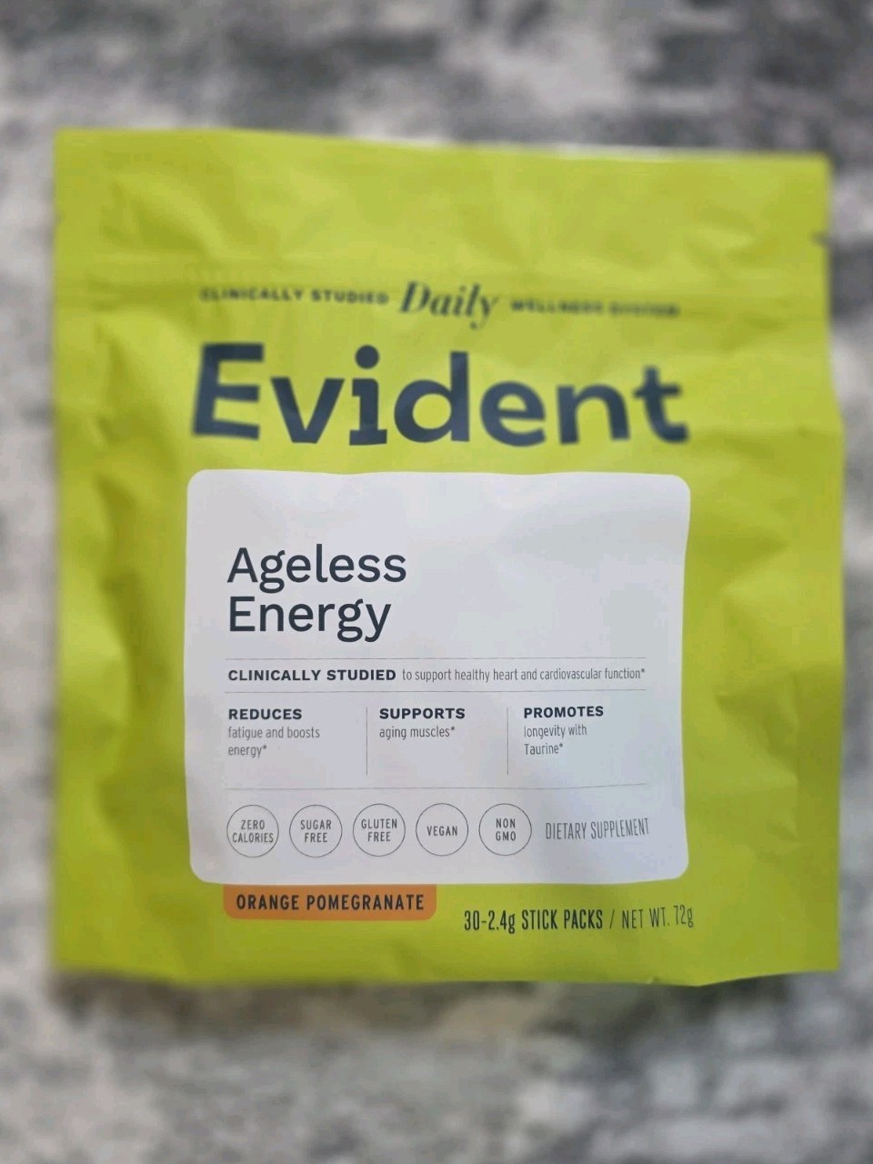 Evident Ageless Energy Orange Pomegranate Zero Calorie Vegan Stick Packs 30