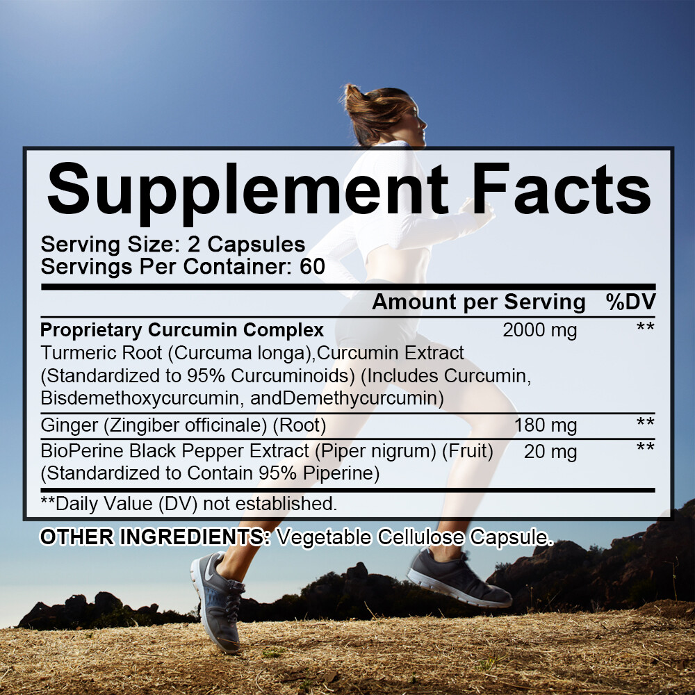 Turmeric Curcumin 2200mg w/Ginseng – Bones, Joint Support Vegan Caps