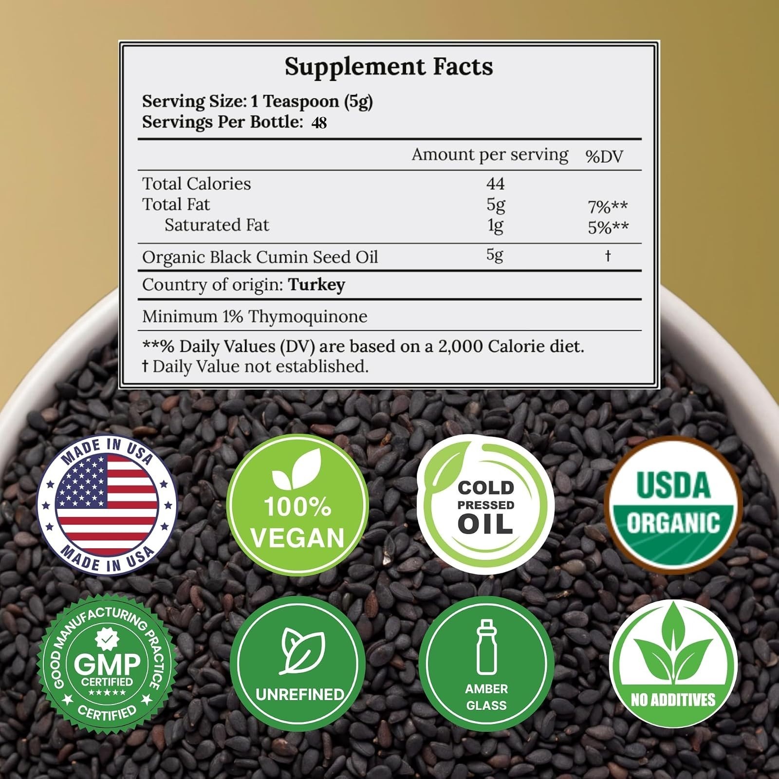 Vocks Organic Black Seed Oil 8 Fl Oz – Immune Support, Hair & Skin