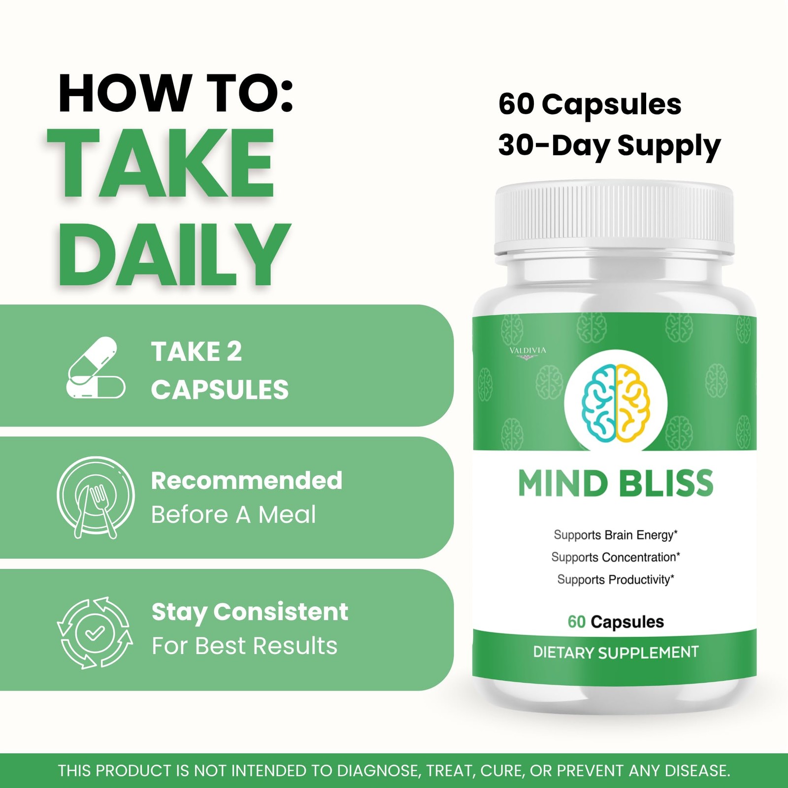 Valdivia (5 Pack) MindBliss Capsules 300 Capsules 5 Pack Daily Made in USA