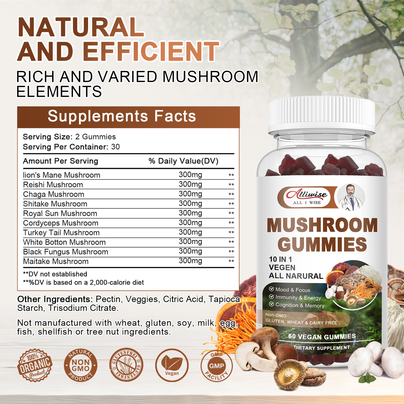 MUSHROOM STRONGEST ORGANIC CAPSULES LINGZHI LUCIDUM EXTRACT PILLS SPORES