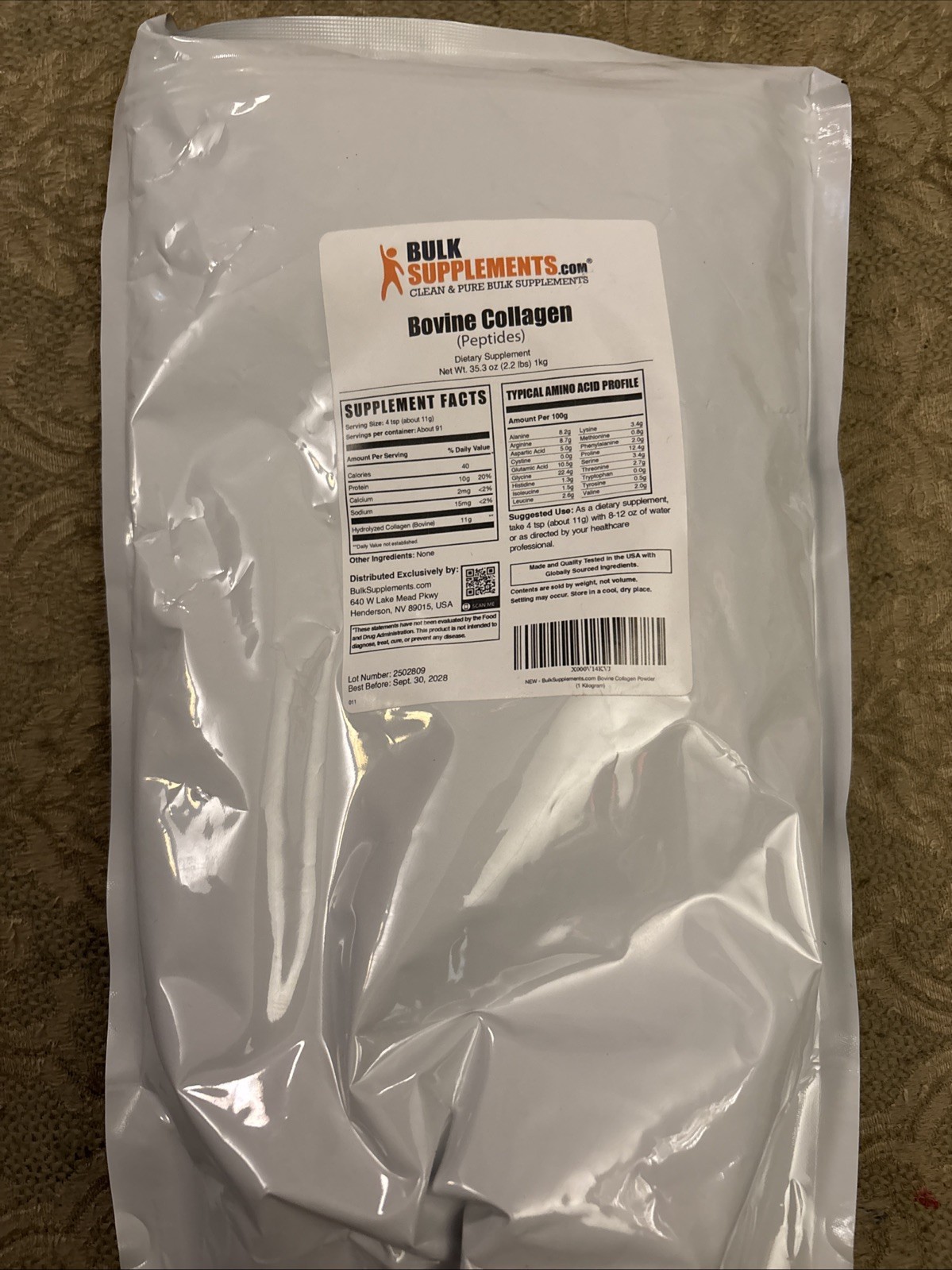 Bulk Supplements Bovine Collagen 35 Oz 1 Kg Exp 2028
