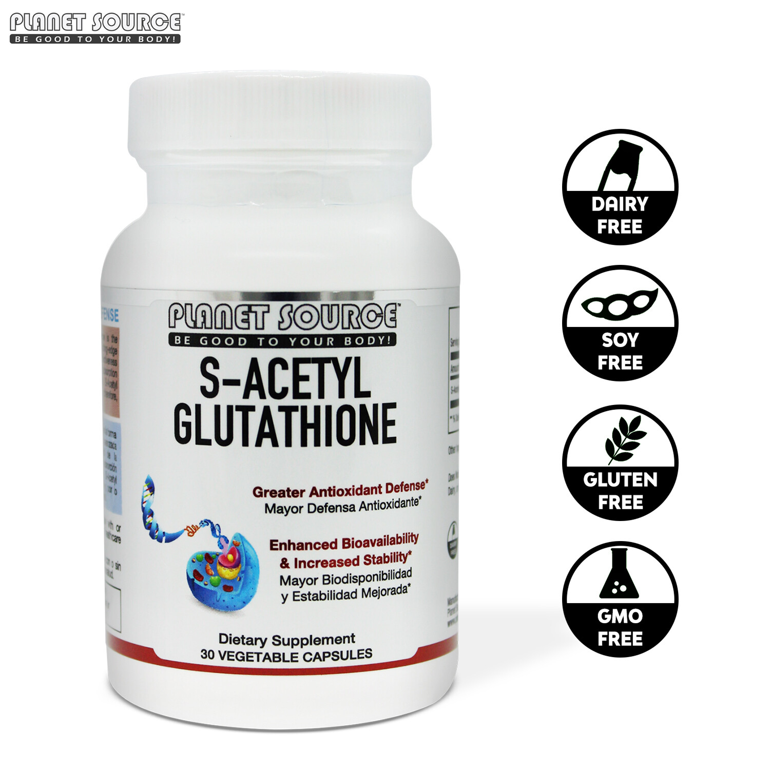 Planet Source S-Acetyl Glutathione 200 Mgs per serving – 30 Veggie capsules