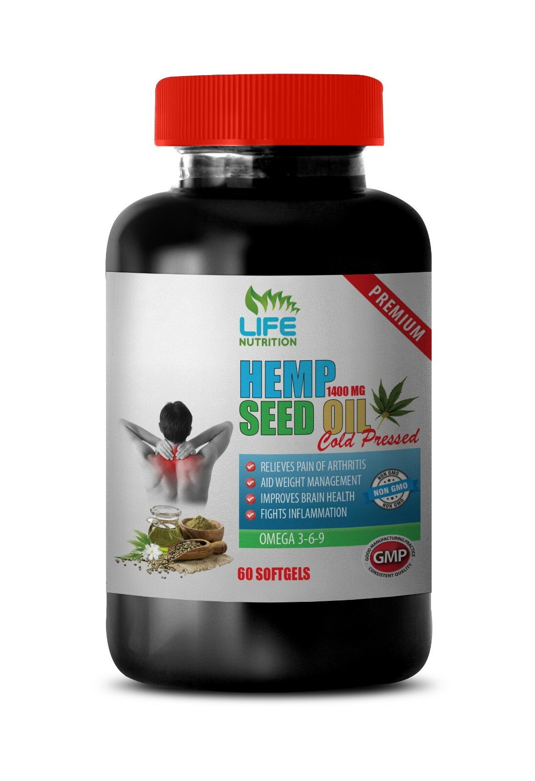 fight inflammation, ORGANIC HEMP SEED OIL 1400mg, sharpen cognitive function 1B
