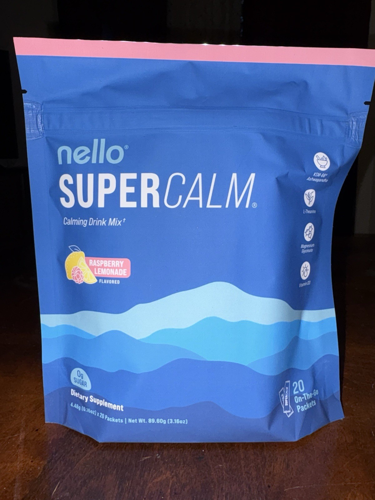 nello SUPERCALM Calming Drink Mix 0g Sugar Raspberry Lemonade 20 Packets