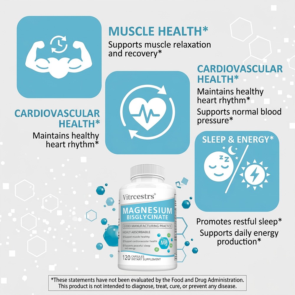 450mg Magnesium Bisglycinate with L-Theanine for Muscle&Heart Wellness 30~120Cap