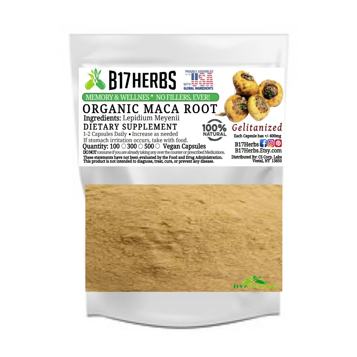 Gelatinized Maca Root Powder – Health, Wellness, Energy, Memory – 100 grams