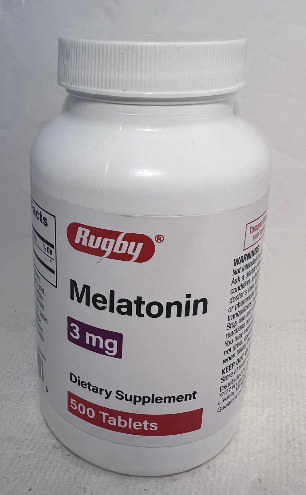 RUGBY MELATONIN 3MG MELATONIN-3 MG White 500Tablets- Exp06/27