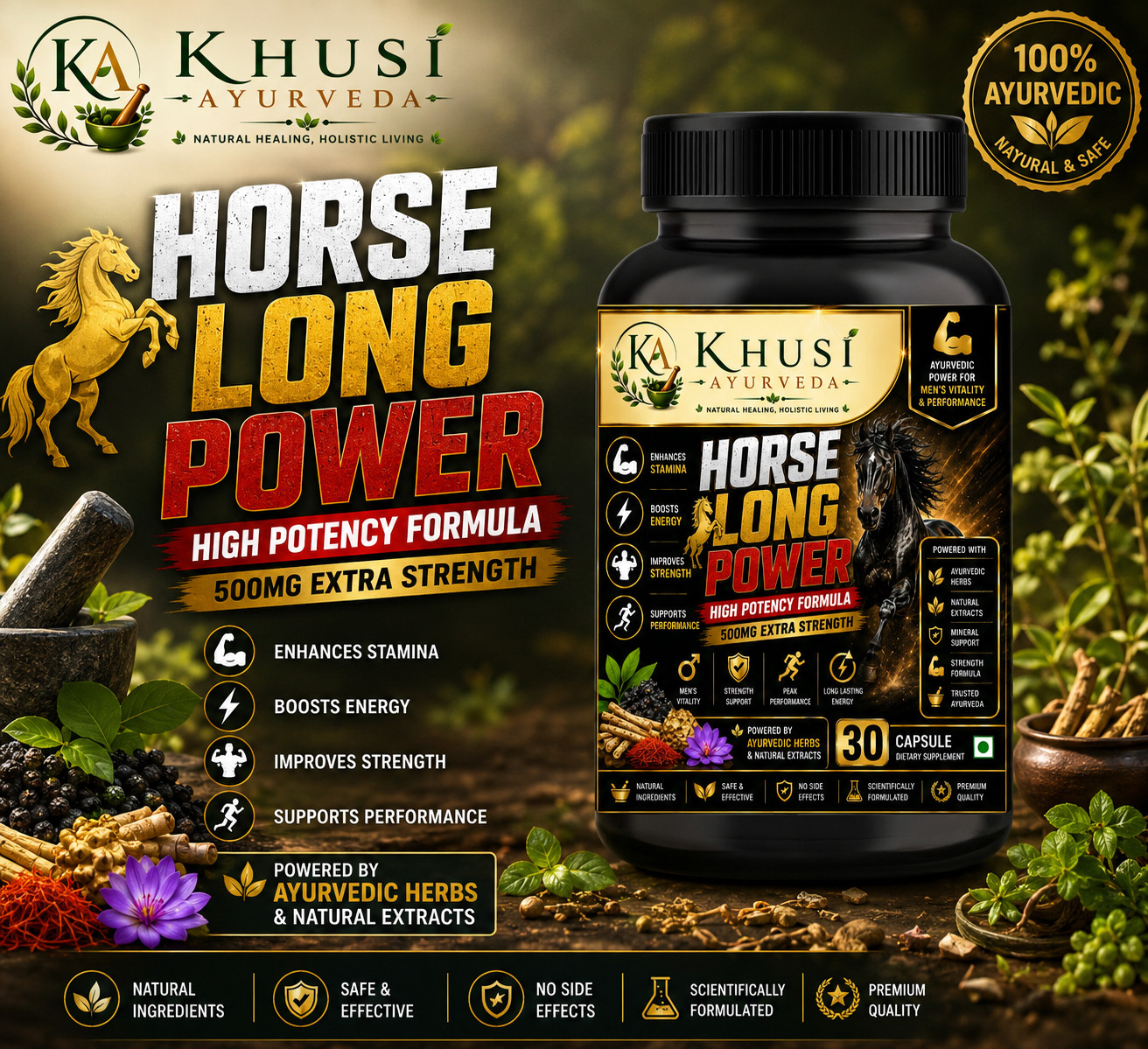 Premium Ayurvedic Herbal Supplement Natural Strength & Wellness Formula