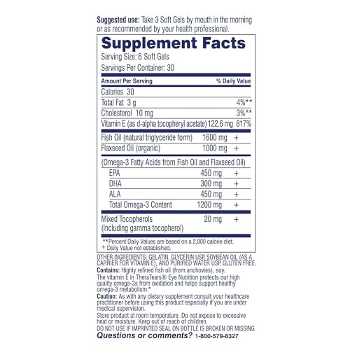 Theratears Omega 3 Supplement For Eye Care 1200Mg Fish Oil And Organic Flaxseed