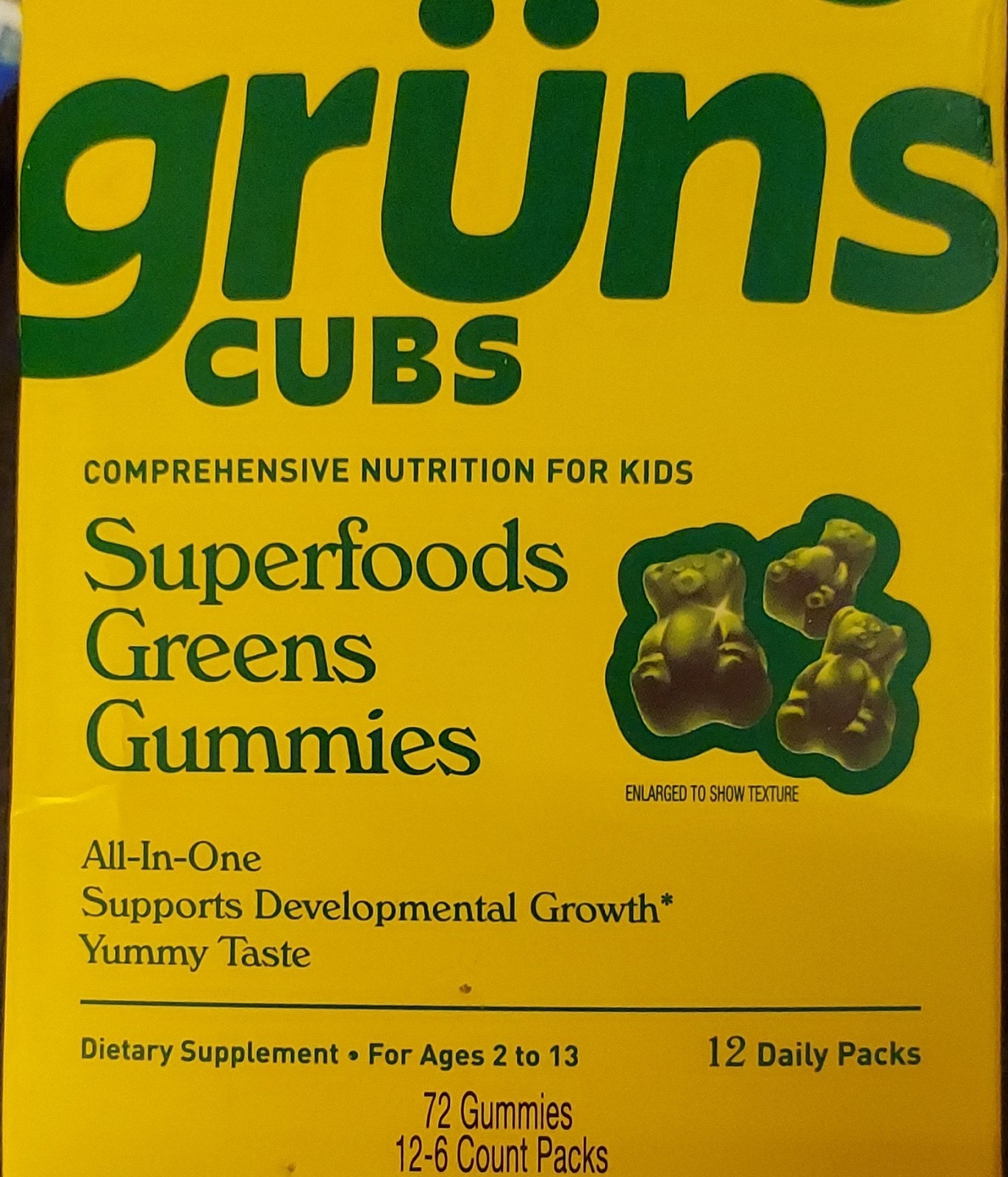 grüns Cubs Superfoods Greens Gummies Kids General Wellness 72ct Vitamins A-C-D3