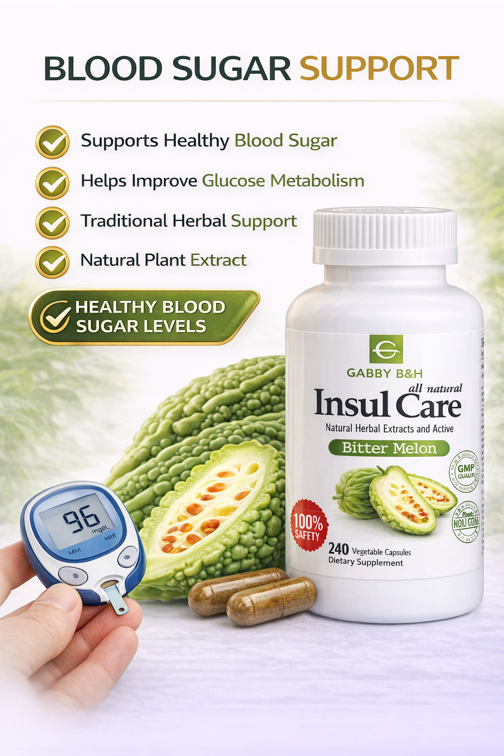 Insul Care Bitter Melon 500mg 240 Capsules Blood Sugar Support 10X Concentrated