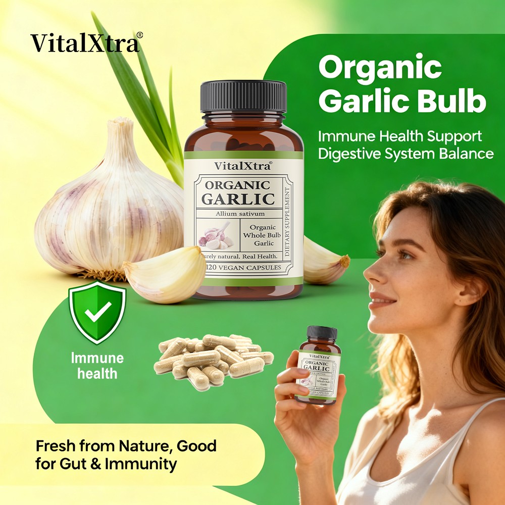 Organic Garlic Bulb Supplement 600mg 30/60/120Caps for Immune & Digestive Health