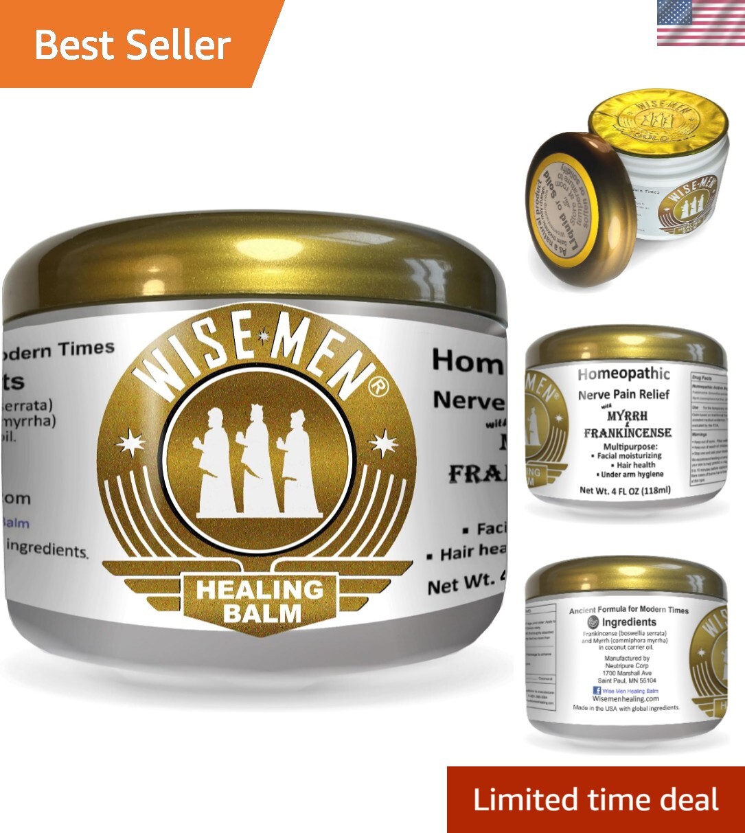 Wise Men Healing Balm with Frankincense and Myrrh for Neuropathy and Pain Relief