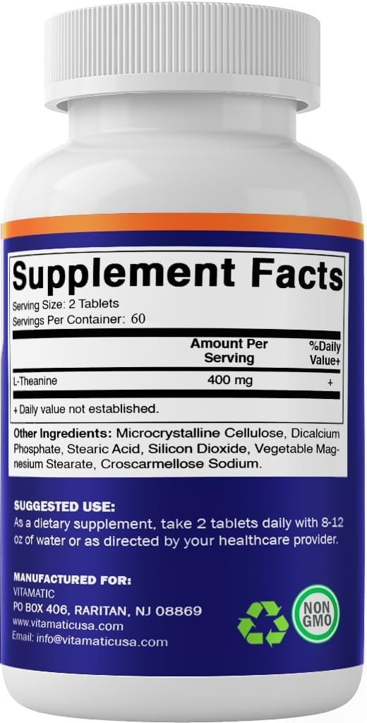 L-Theanine Supplement 400mg per Serving Supports Calm Relxation 120 Capsules