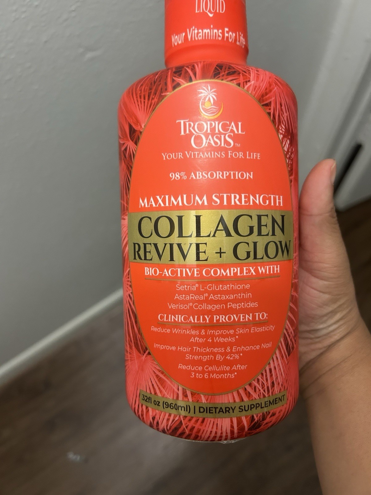 Tropical Oasis Collagen Revive + Glow Liquid Hair Skin Nail Supplement 32 fl oz