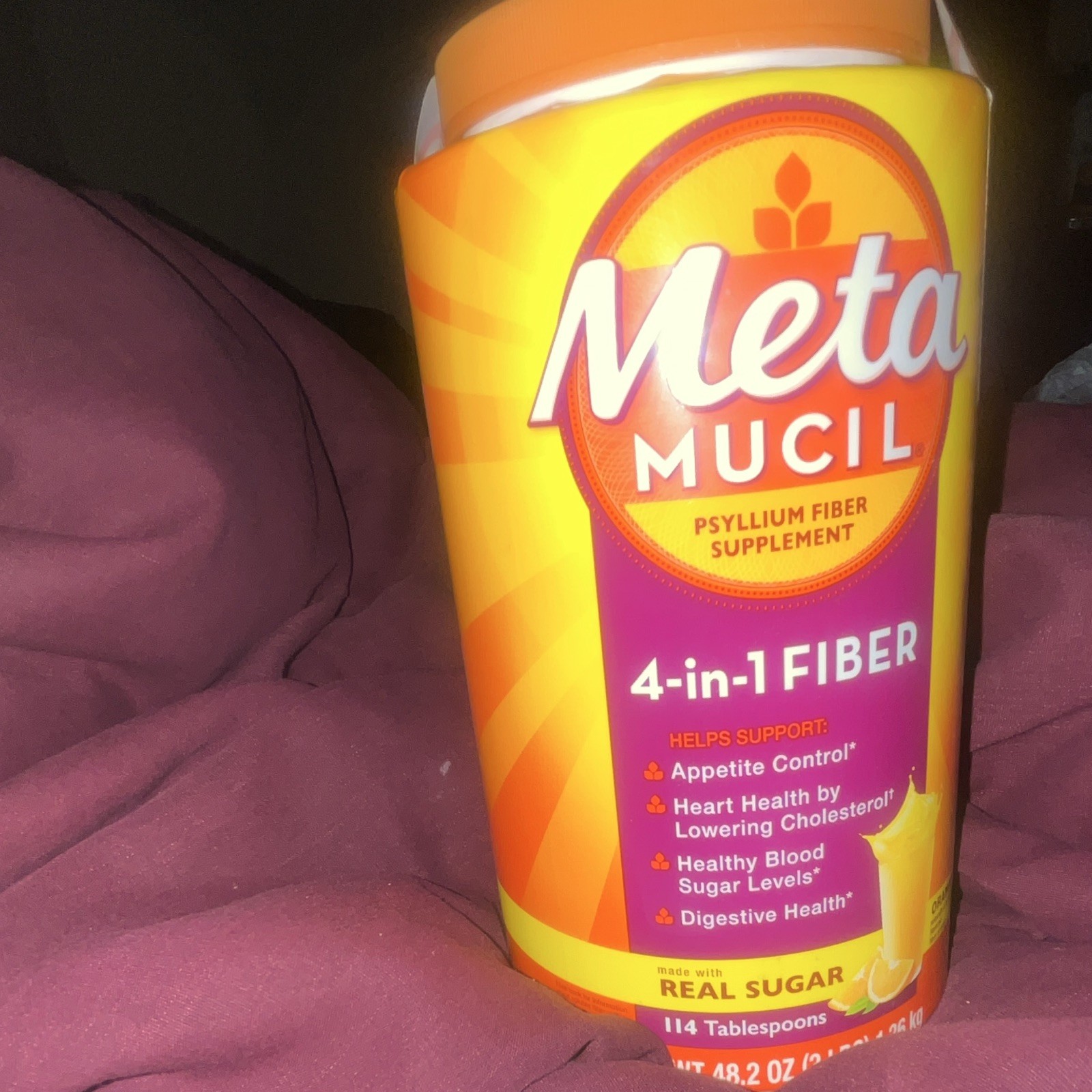 Metamucil 4-in-1 Psyllium Fiber Supplement Powder, Real Sugar, 48.2 oz