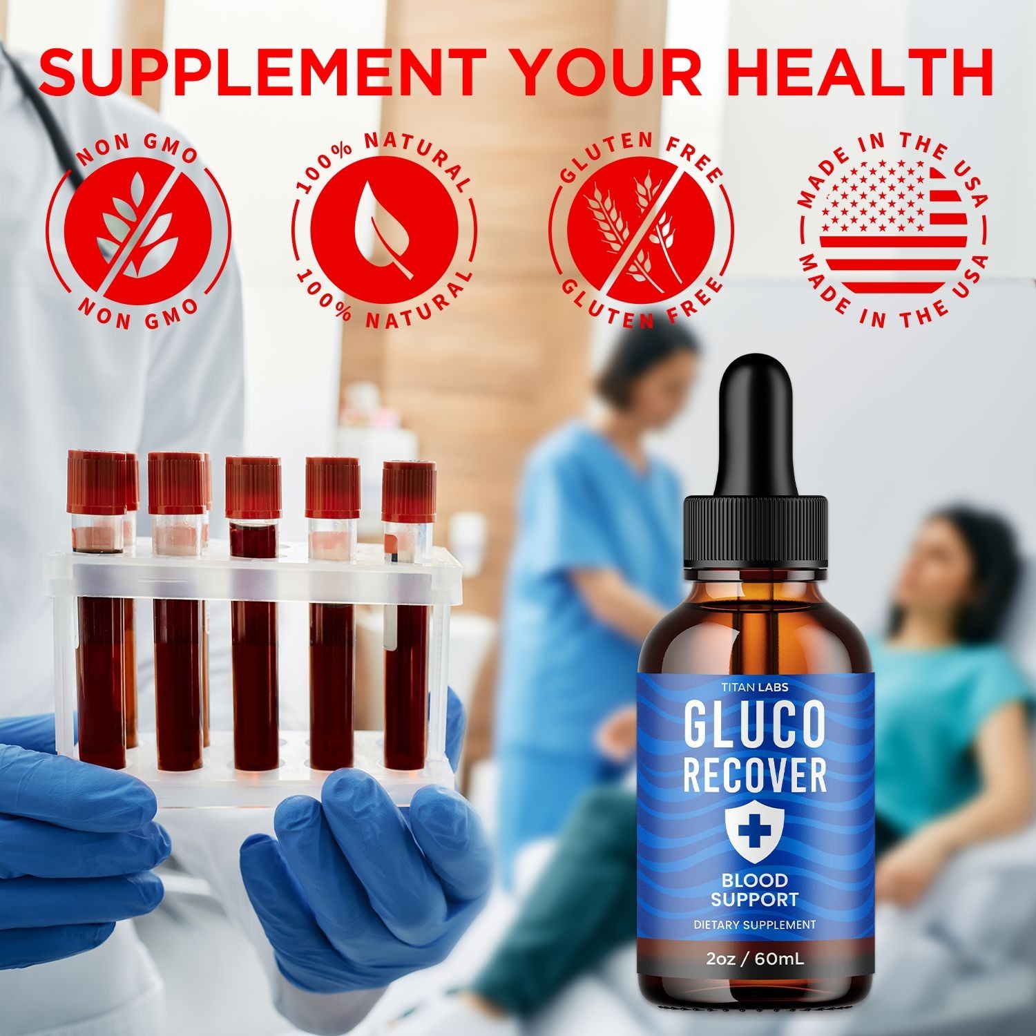 (5 Pack) Gluco Recover Blood Support Drops GlucoRecover Supplement 150 Servings