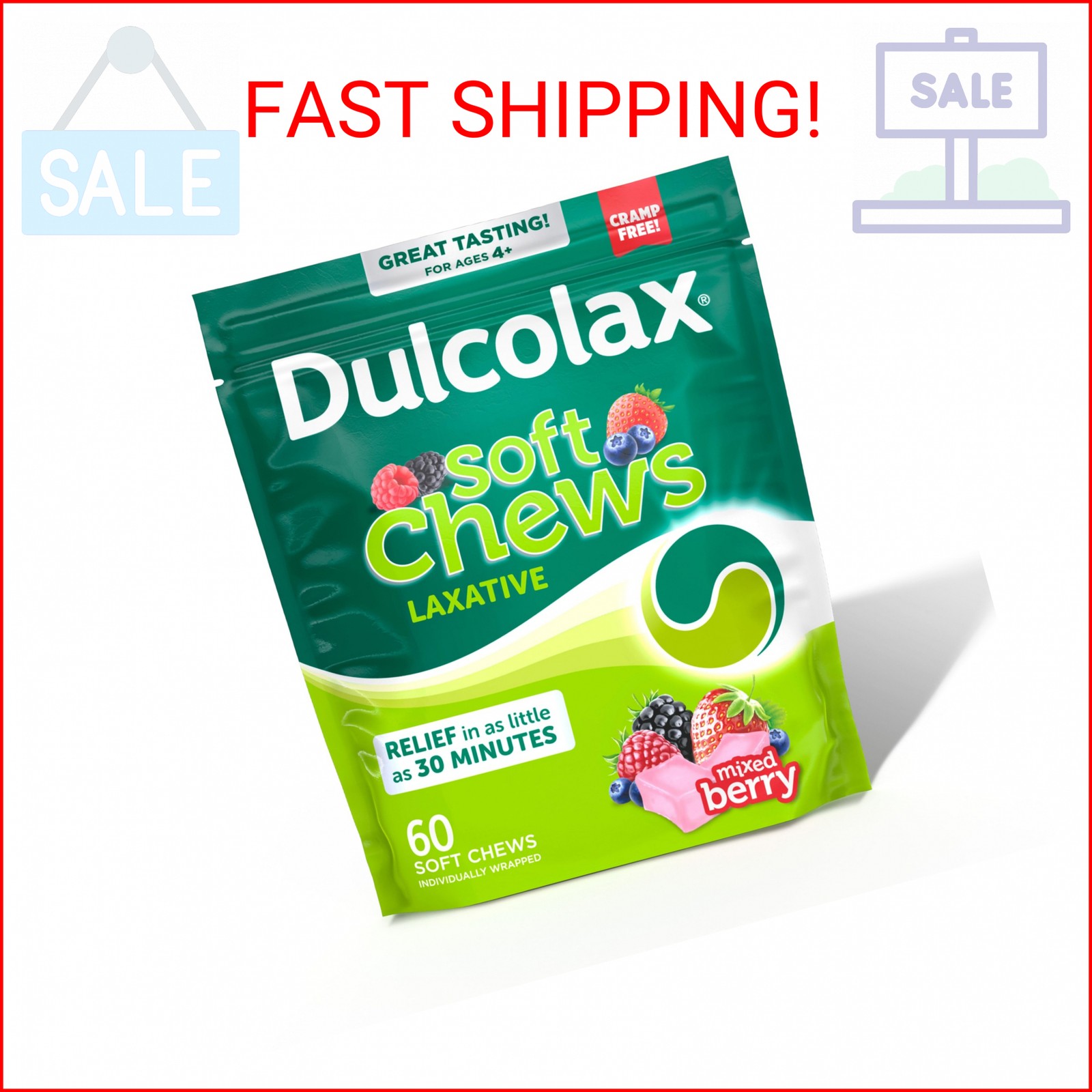 Dulcolax Saline Laxative Soft Chews, Gentle Constipation Relief, Mixed Berry Fla