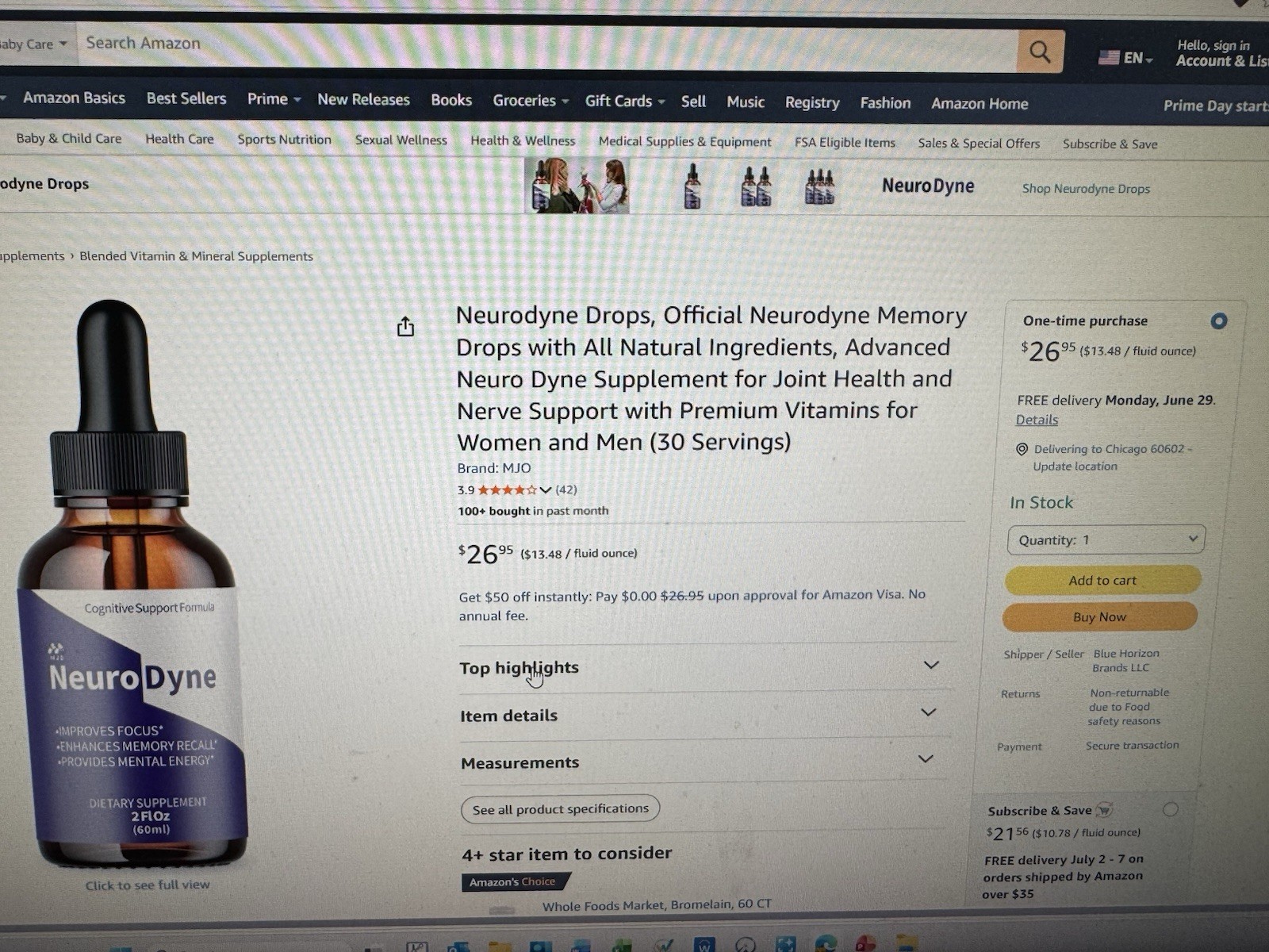 NeuroDyne Drops, Neuro Dyne Liquid Formula for Brain, Focus & Memory (30 Servs.)