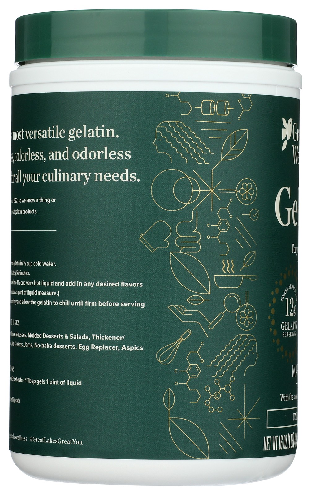 Great Lakes Wellness Culinary Beef Gelatin 16 Oz Unflavored Gummies 12G 1 Pack