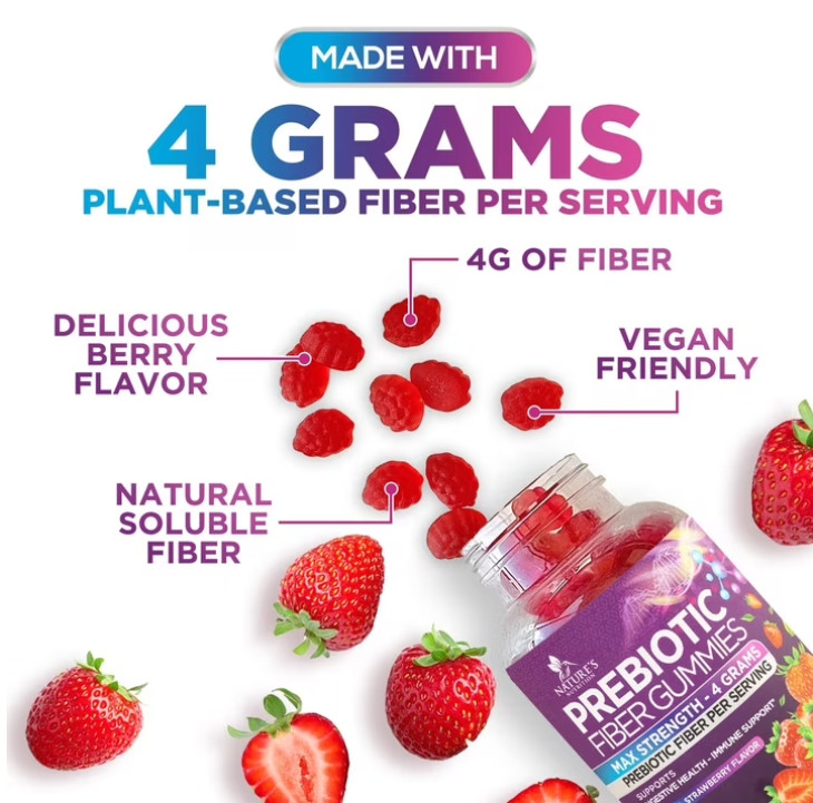 Fiber Gummies for Adults, 4g Gummy Fiber Supplement for Digestive Health Support