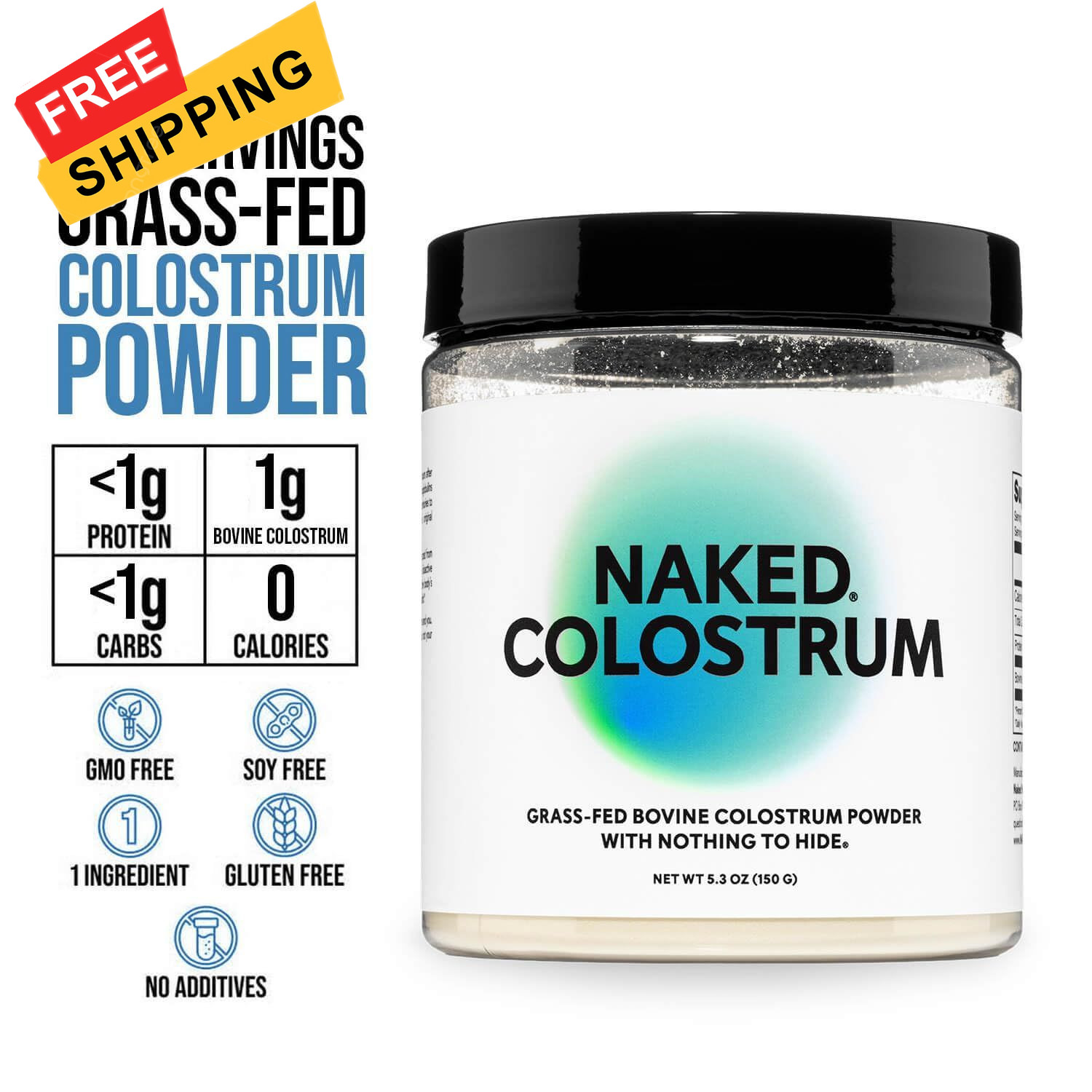 NAKED Colostrum Powder – 100% Grass-Fed Bovine 5.3 Ounce (Pack of 1), White