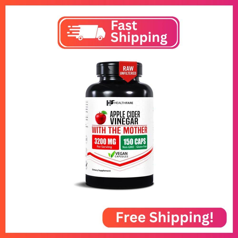 HealthFare Apple Cider Vinegar Capsules with the Mother | 3200mg Raw, Organic &