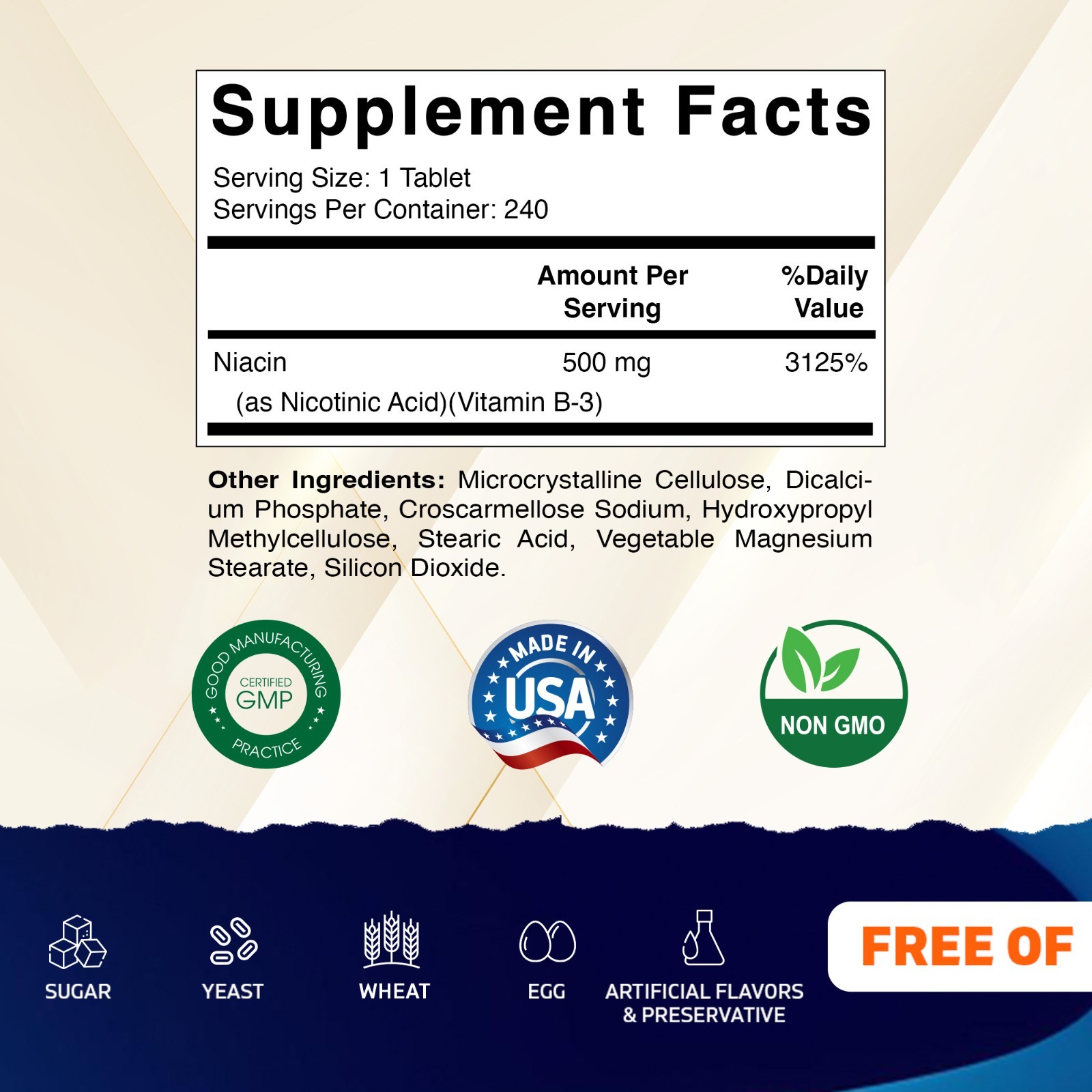 Vitamatic Niacin (Vitamin B3) 500mg, Sustained Release – 240 Tablets