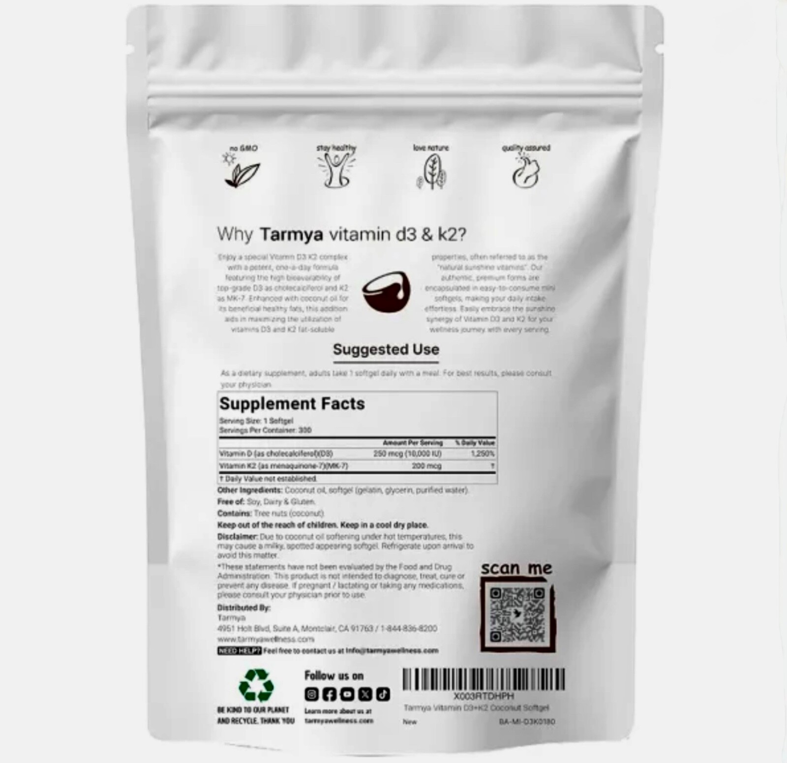 (2 Pack) Tarmya’s Vitamin D3 & Vitamin K2 (MK-7) Softgels 300 High Strength
