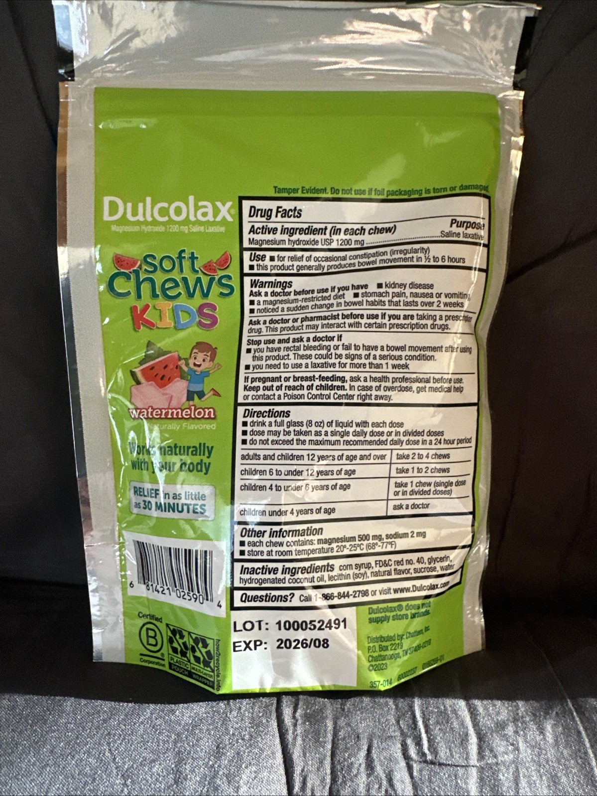 Dulcolax Kids Saline Laxative Soft Chews Watermelon Gentle Relief 15 Count