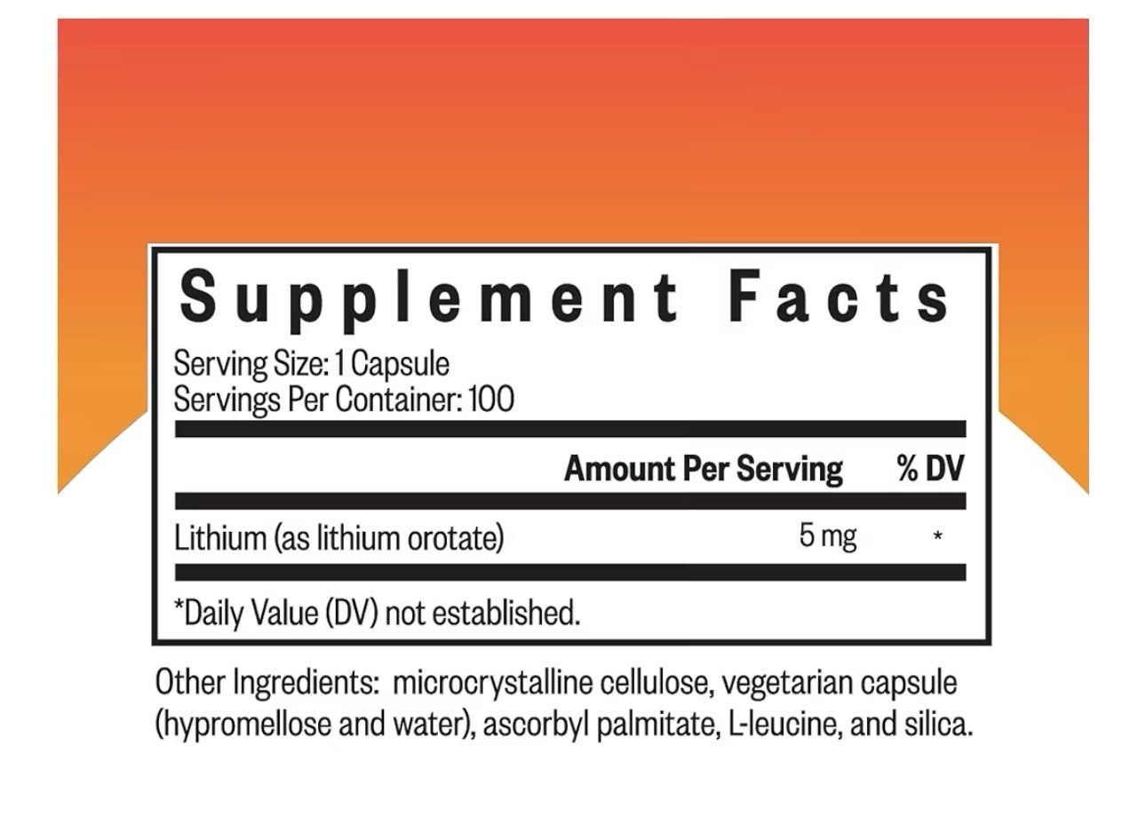 Seeking Health Lithium Orotate 5mg 100 Capsules Dairy-Free Vegan Memory Support