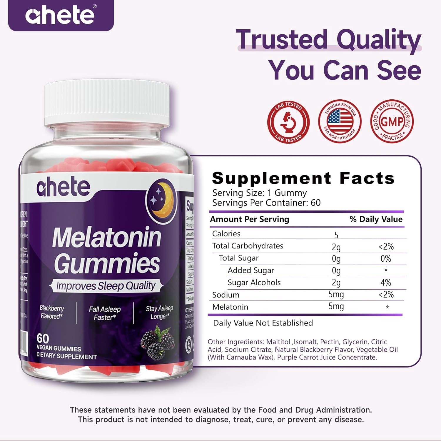 Melatonin 5mg Gummies Adults Sugar Free Raspberry Sleep Aid 120 Gummies USA GMP