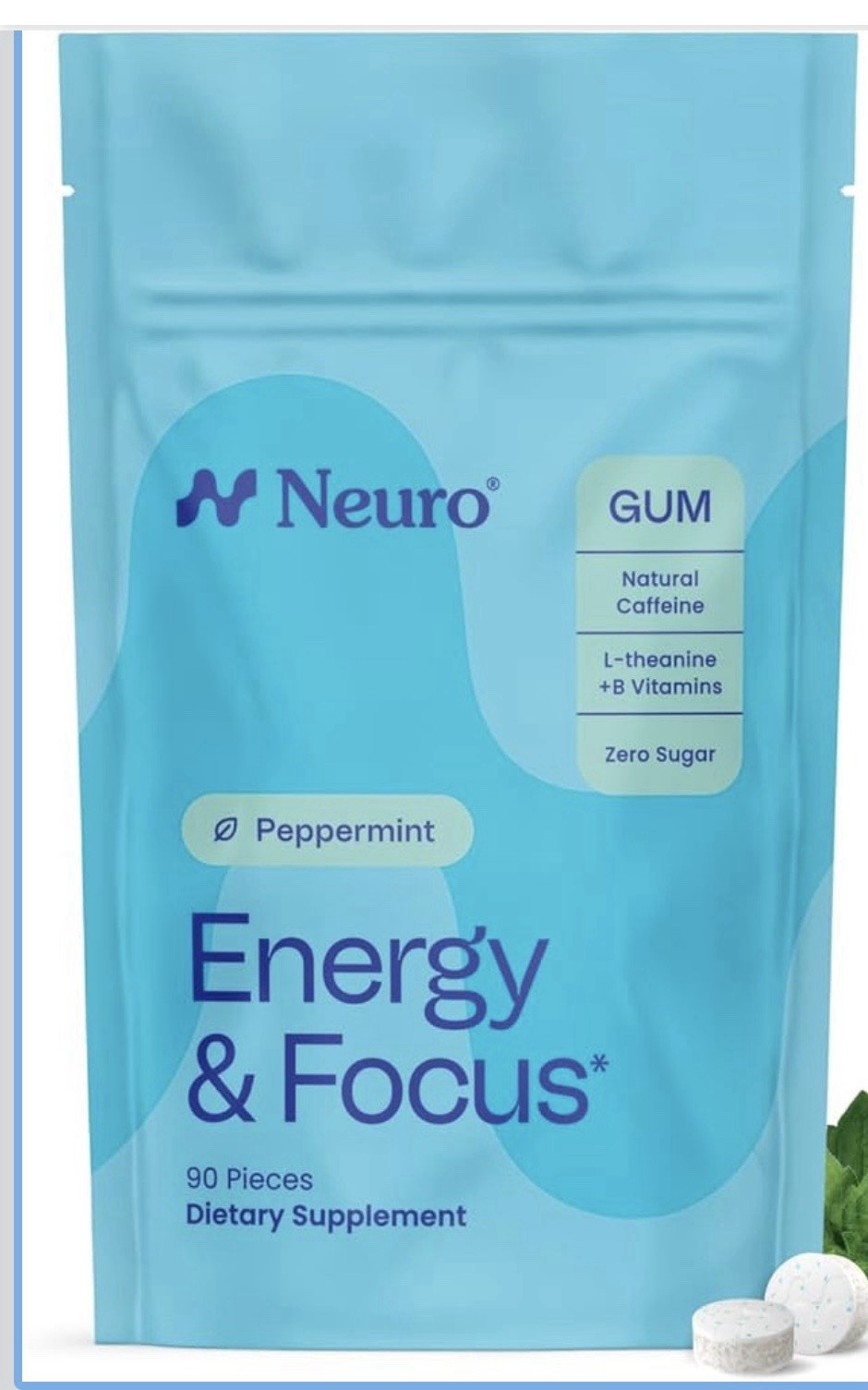 Neuro Energy & Focus Gum Peppermint Zero Sugar 90 Pieces w/ Caffeine