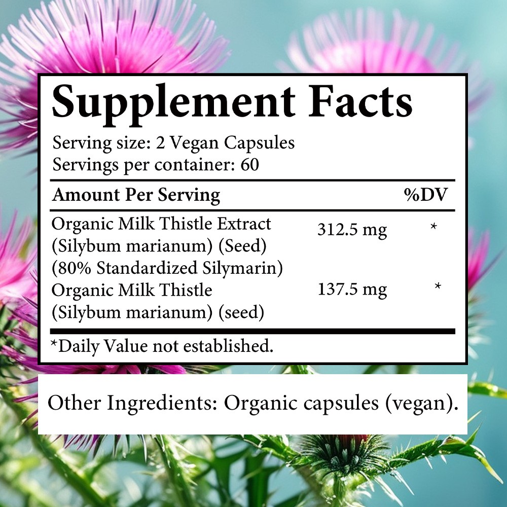 80% Silymarin Milk Thistl – Organic Vegan Capsules 30/60/120 Liver&Immune Health