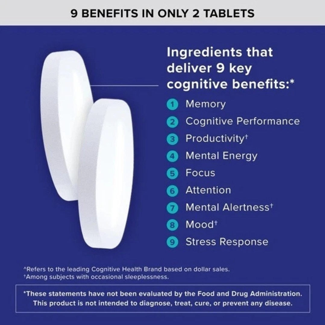 Qunol Brain Health Memory Plus Magnesium L-Threonate 60 Tablets Exp 10/2027