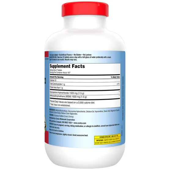 Kirkland Glucosamine HCl 1500 mg with MSM 1500 mg 375 Tablets USP EXP: 02/2028
