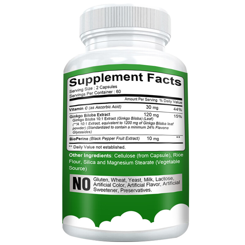 Vitamin C+Ginkgo Biloba for Brain Function, Blood Circulation, Anti Inflammation