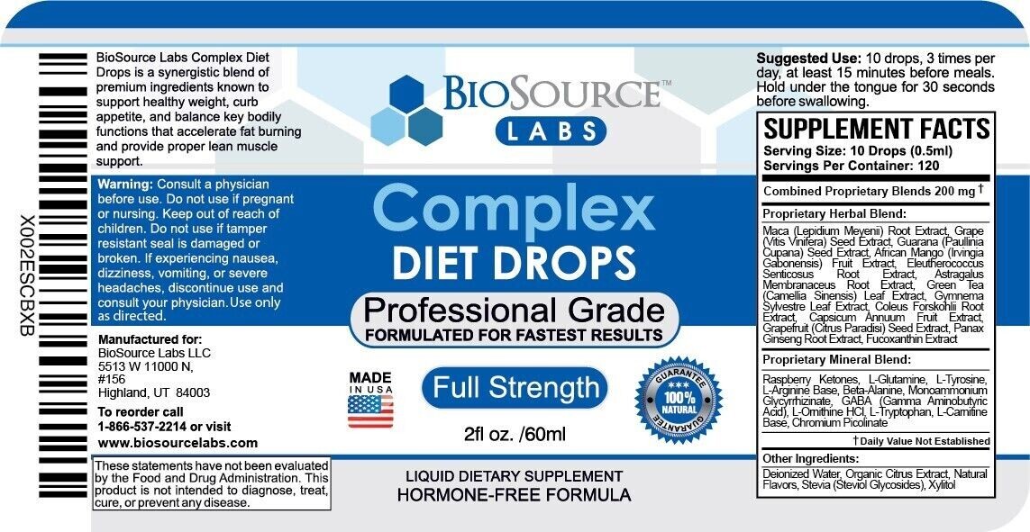 BioSource Labs Complex Diet Drops Full Strength Natural Weight Management Drops