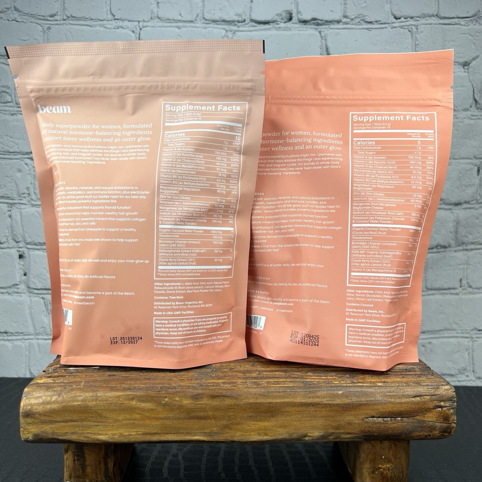 Beam Glow Peach Mango & Strawberry Kiwi Hormone Support Powder 15 Sticks Per Bag
