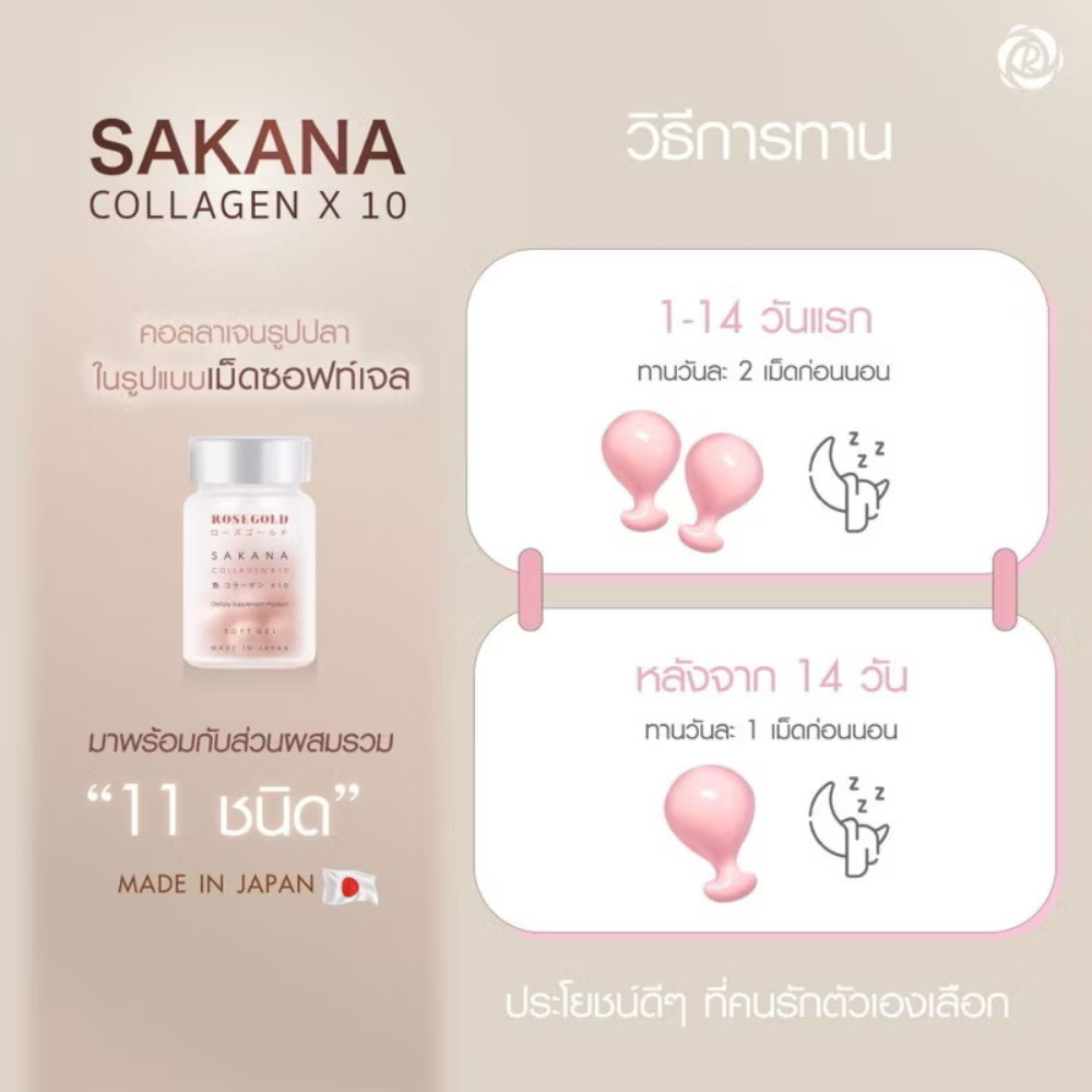 Rosegold Sakana Collagen X 10 Dipeptide Anti-Aging Moisture Brightening Skin x 4