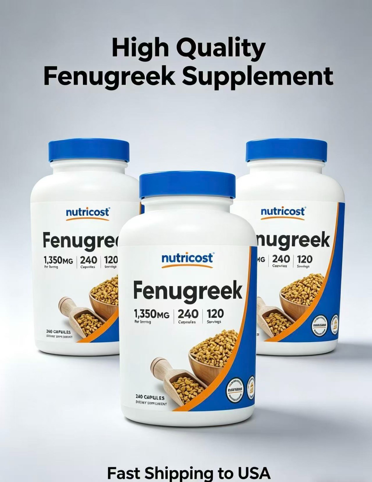 Nutricost Fenugreek Seed 1350mg 240 Capsules Gluten Non-GMO Free Supplement