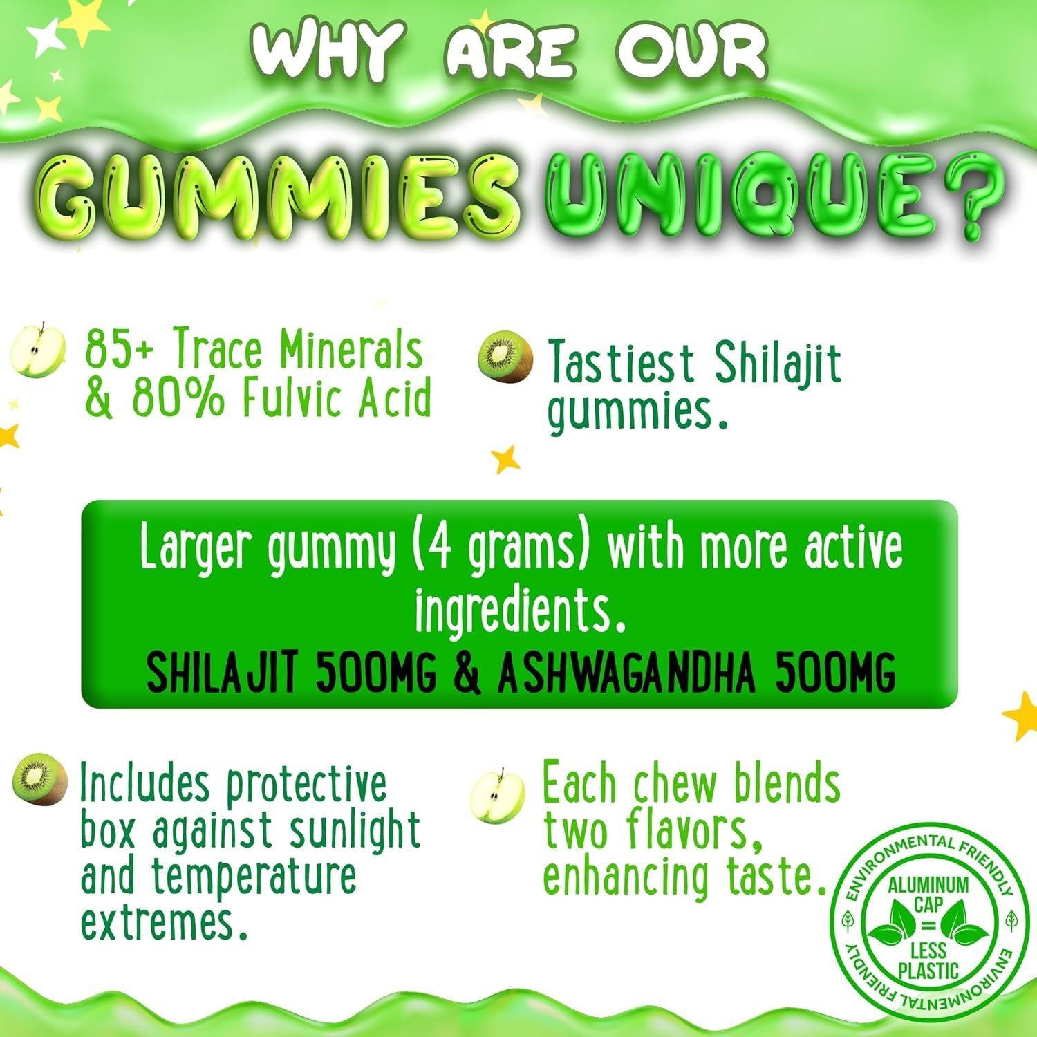Oh My Chewy Pure Himalayan Shilajit Gummies with Ashwagandha Apple & Kiwi 60 ct