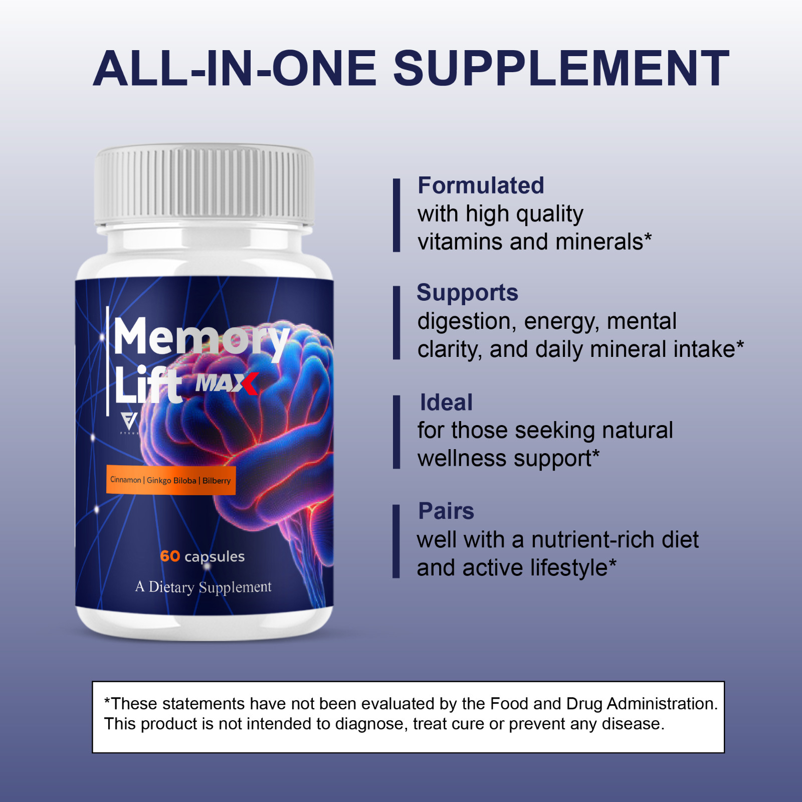 (2 Pack) Memory Lift Max Supplement, MemoryLift Nootropic Pills (120 Capsules)
